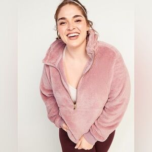 Plush Sherpa Faux-Fur 1/2-Zip Hoodie for Women